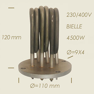 4500 W Bielle heater with flange Ø 110 4 holes l=120
