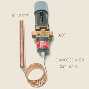 Danfoss AVTA 3/8" 25° to 65° thermostatic valve with bulb Ø 18