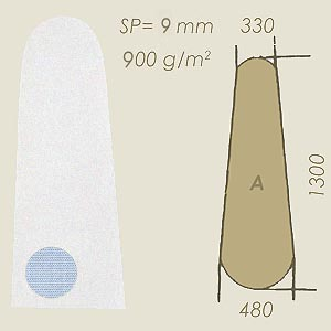 feltro tagliato sp=9 modello A con rete A=330 B=1300 C=480